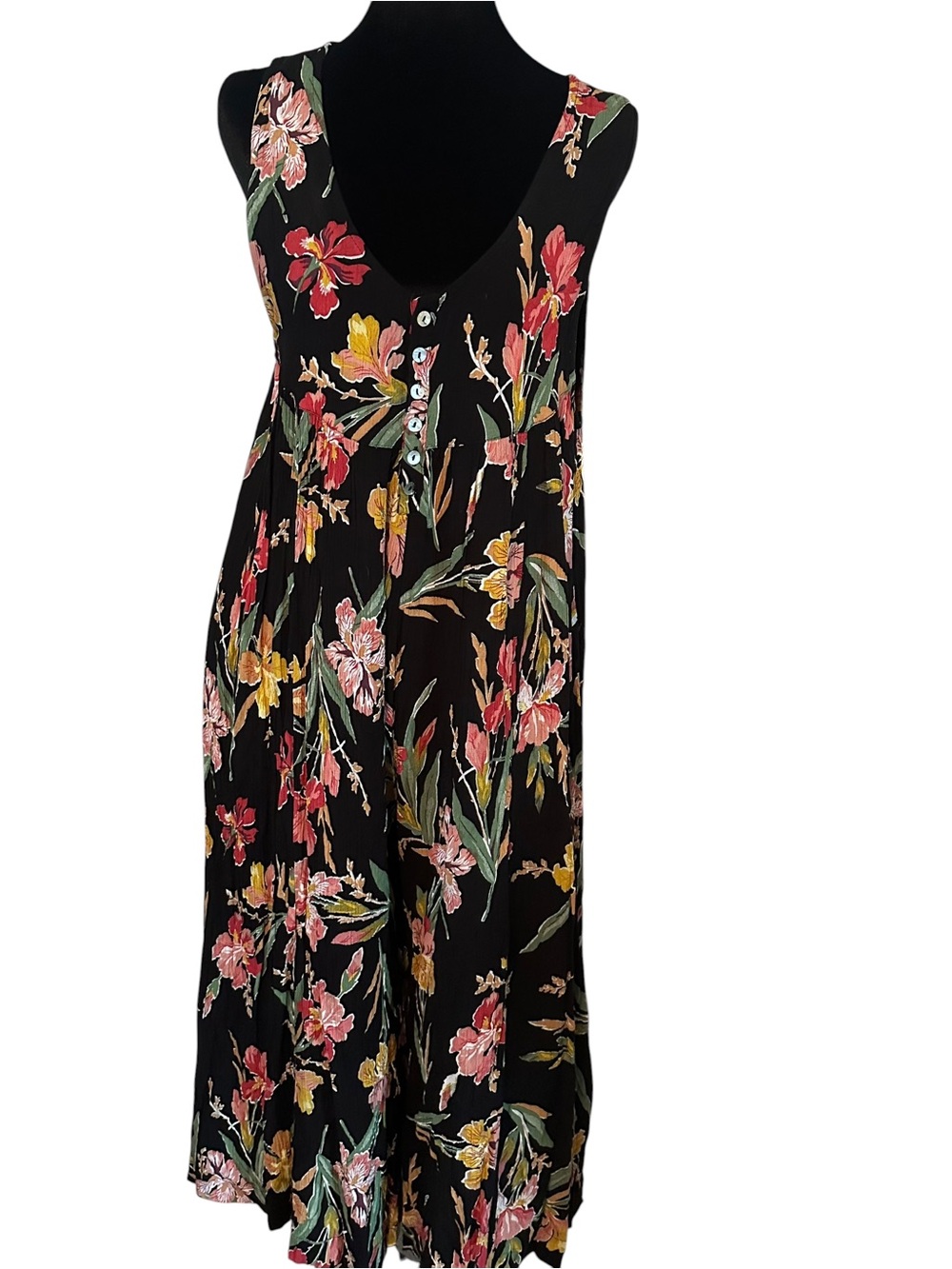 easel Black Floral Wide-Leg Jumpsuit with Pink & Yellow Blooms